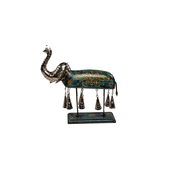 ELEFANTE AZUL CON METAL Y CAMPANAS